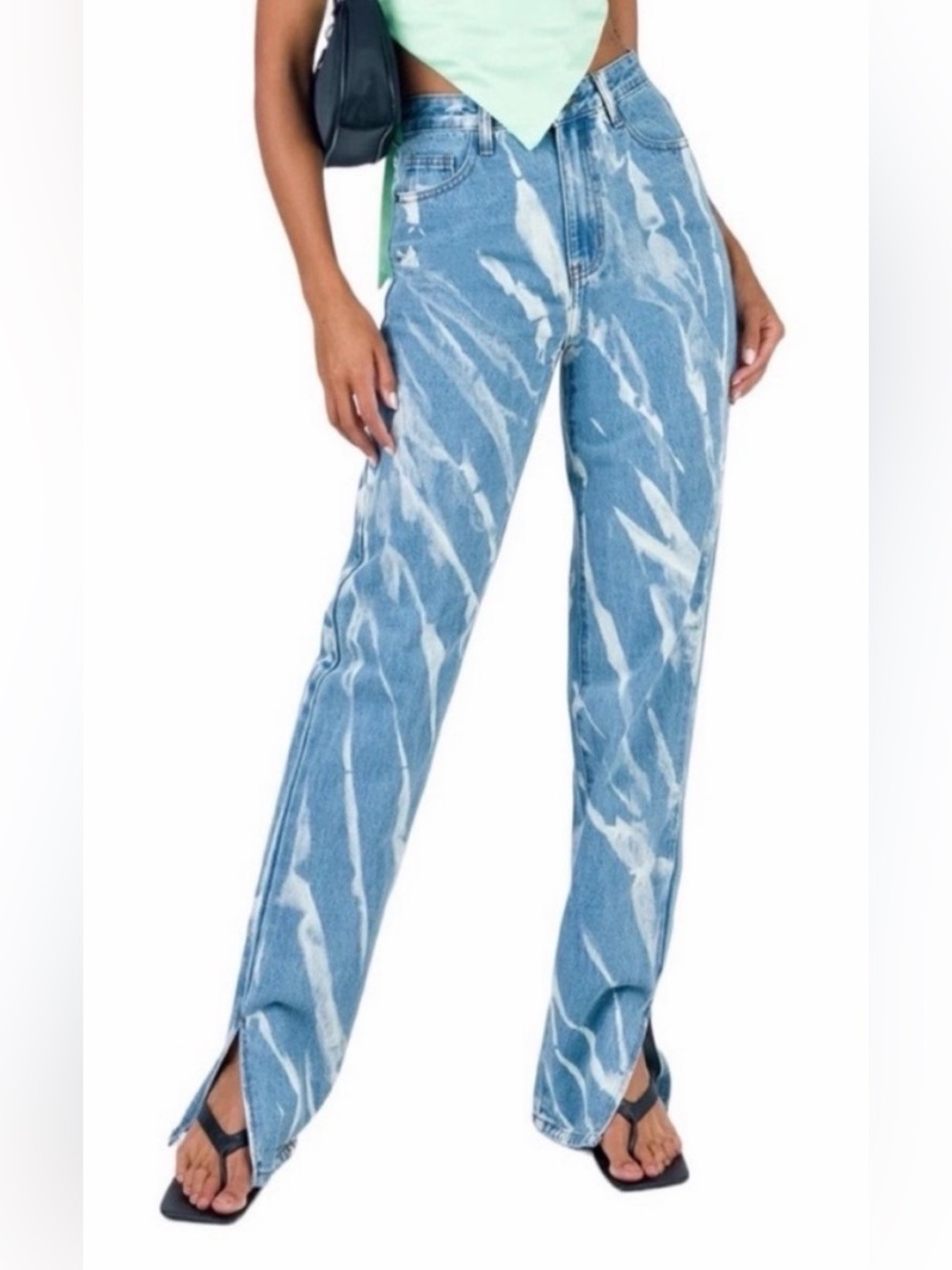 Lioness Alabama Tie Dye Denim Jeans NWT Bleach Wash Straight Leg